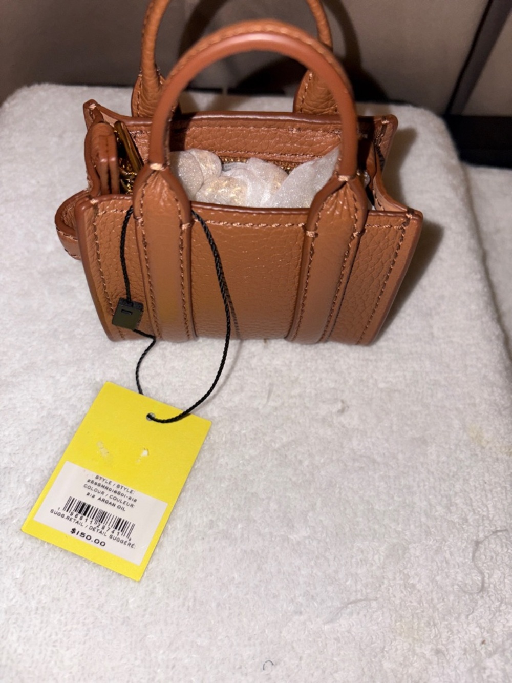 Marc Jacobs Nano Leather Tote Bag Chain Crossbody Cotton, Navy, Carmel - Picture 8 of 8